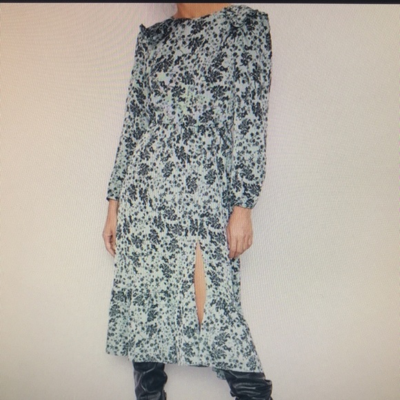 Zara Silky Blue Floral Midi Dress, M - Picture 3 of 9